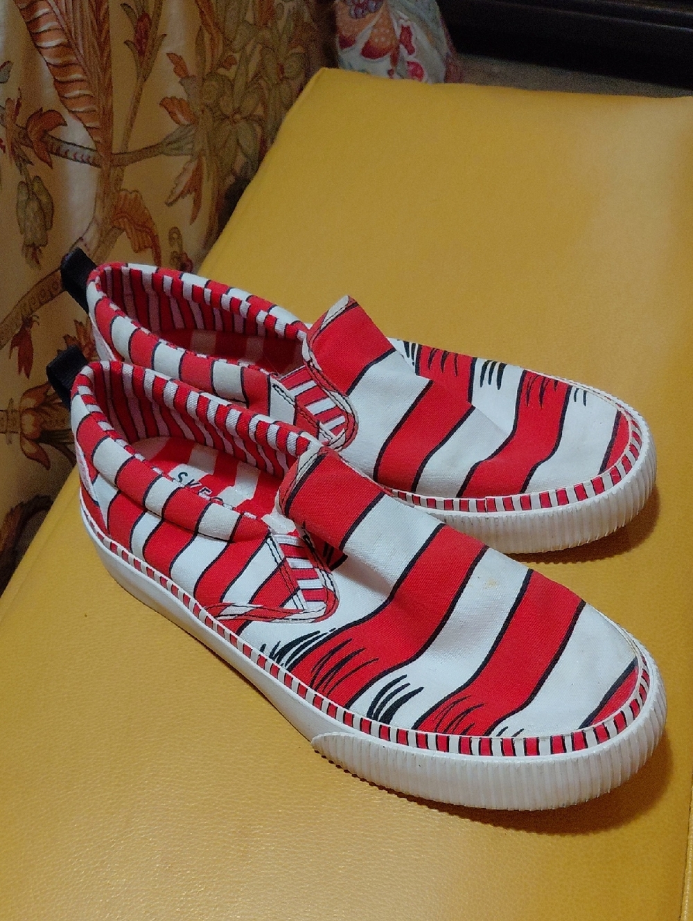 Skechers Red and White Striped Slip-On Sneakers